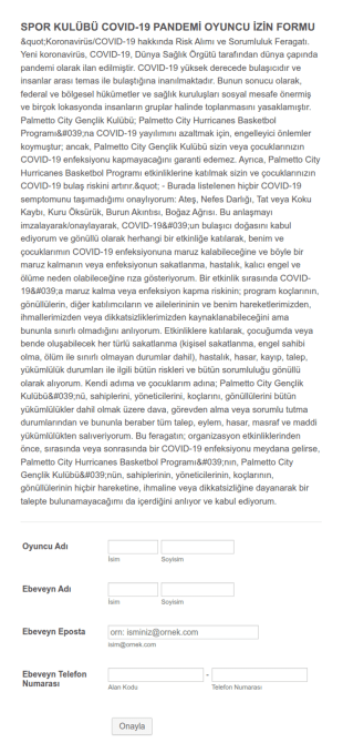 Spor Kulübü Covıd 19 Pandemi Oyuncu İzin Form Şablonu