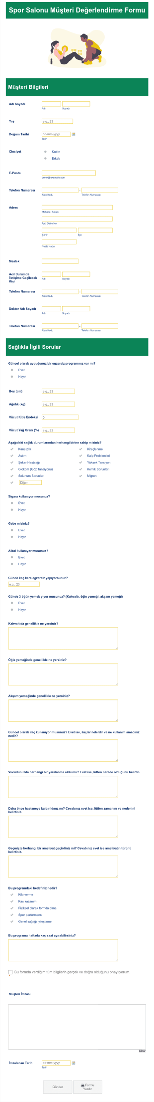 Spor Salonu Müşteri Değerlendirme Form Template
