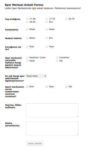 Spor Salonu Müşteri Takip Form Şablonu