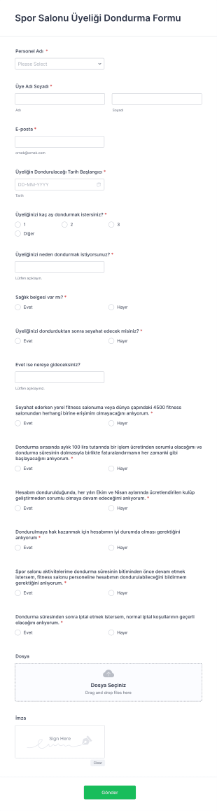 Spor Salonu Üyeliği Dondurma Form Şablonu
