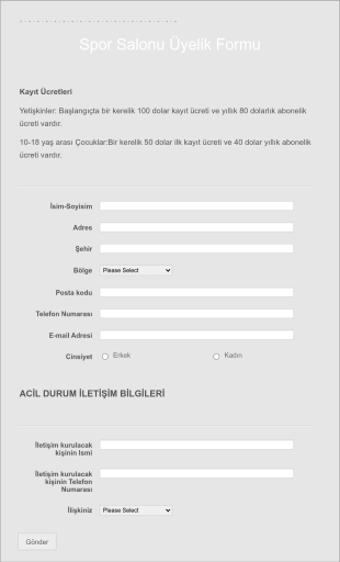 Spor Salonu Üyelik Form Şablonu