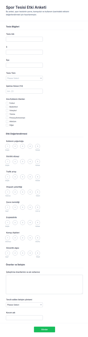 Spor Tesisi Etki Anketi Form Şablonu