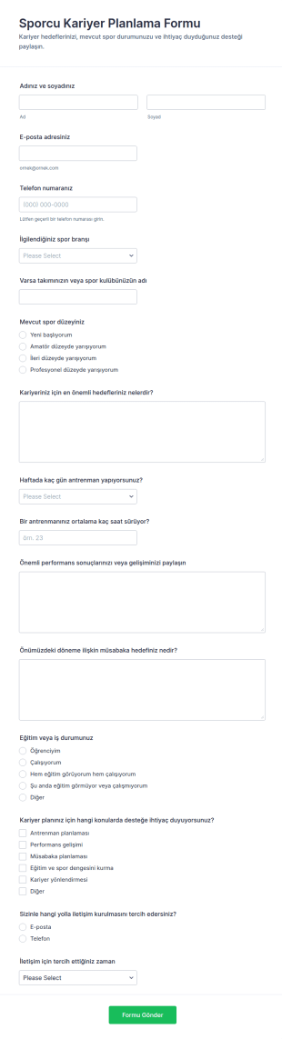 Sporcu Kariyer Planlama Form Şablonu