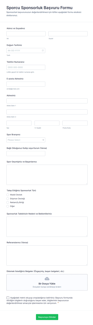 Sporcu Sponsorluk Başvuru Form Template