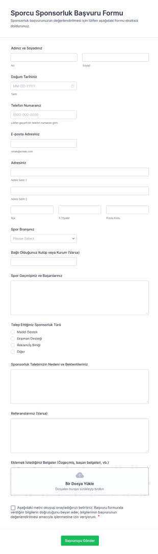 Sporcu Sponsorluk Başvuru Form Şablonu
