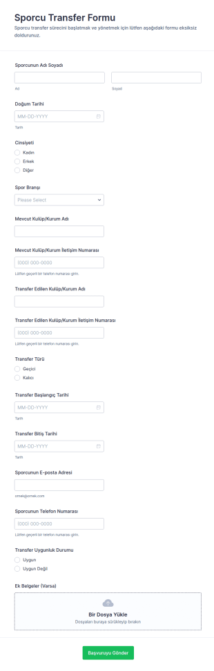 Sporcu Transfer Form Şablonu