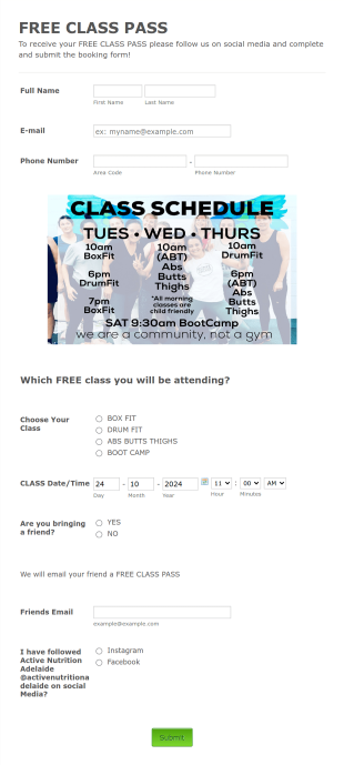 Sport Class Registration Form Template