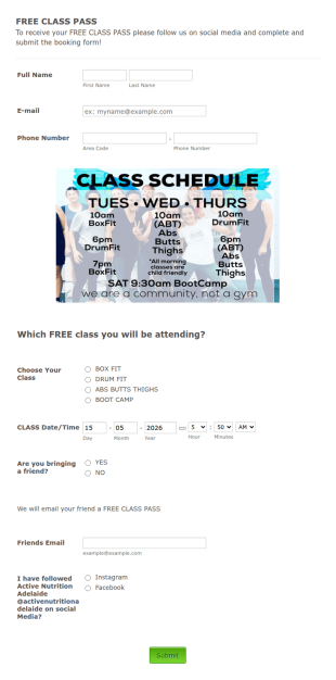 Sport Class Registration Form Template