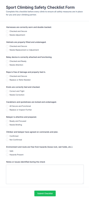 Sport Climbing Safety Checklist Form Template