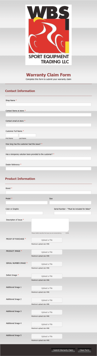 Sport Trading Warranty Claim Form Template