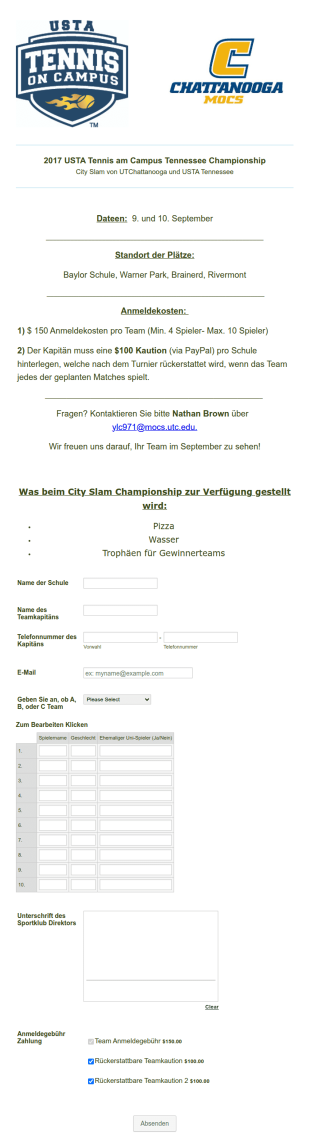 Sportevent Anmeldeformular