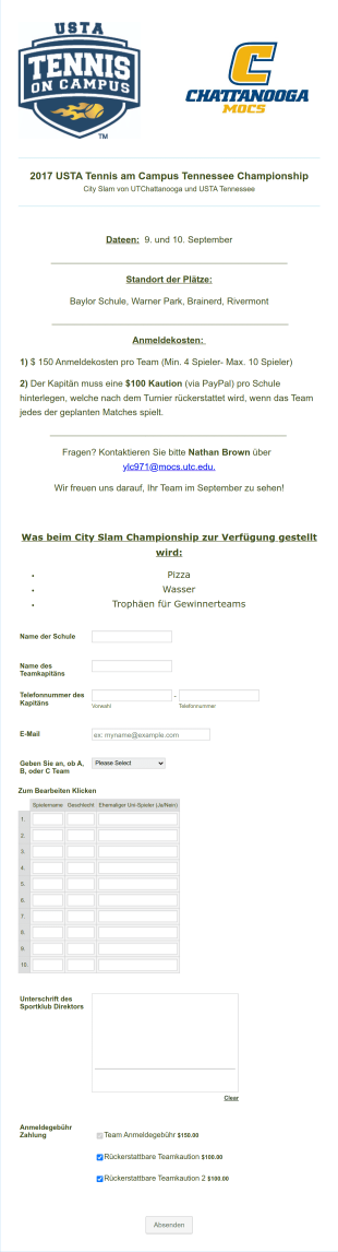 Sportevent Anmeldeformular