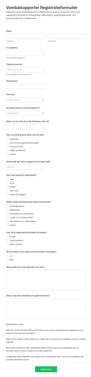 Sportfanregistratie Form
