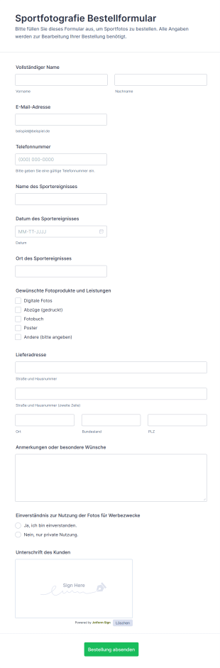 Sportfotografie Bestellformular