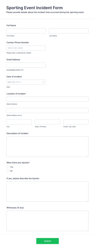 Sporting Event Incident Form Template