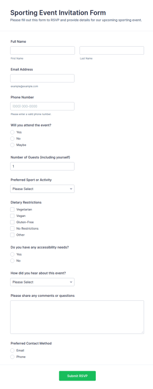 Sporting Event Invitation Form Template