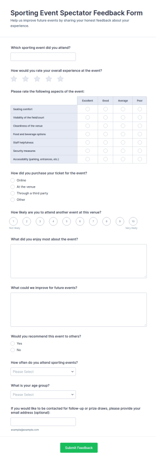 Sporting Event Spectator Feedback Form Template