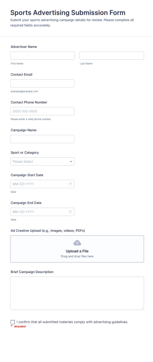 Sports Advertising Submission Form Template