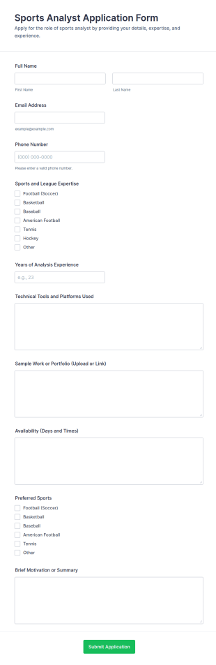 Sports Analyst Application Form Template