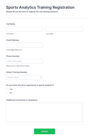 Sports Analytics Training Registration Form Template
