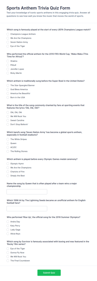Sports Anthem Trivia Quiz Form Template