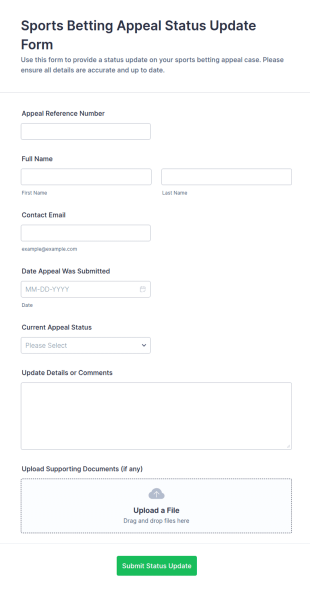 Sports Betting Appeal Status Update Form Template