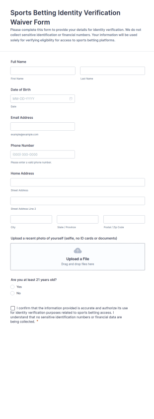 Sports Betting Identity Verification Waiver Form Template