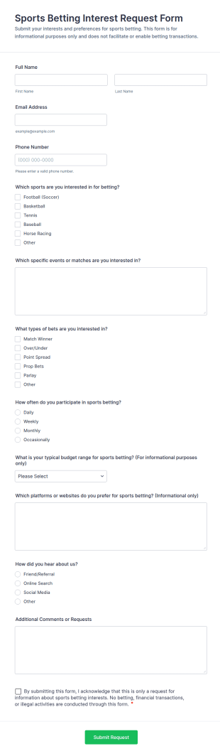Sports Betting Interest Request Form Template