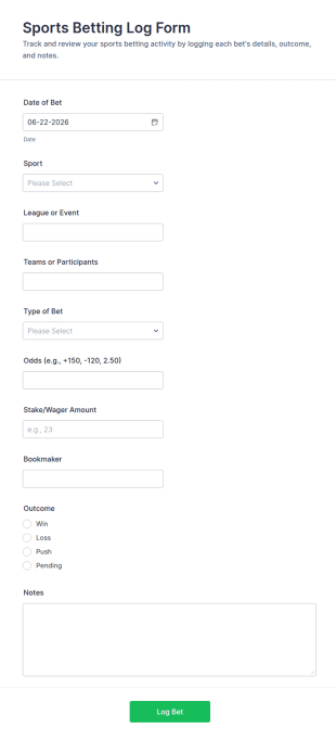 Sports Betting Log Form Template