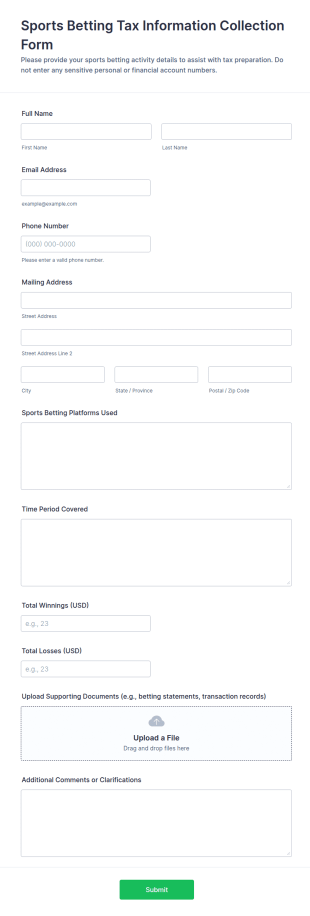 Sports Betting Tax Information Collection Form Template