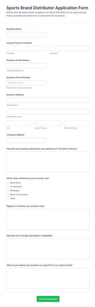 Sports Brand Distributor Application Form Template