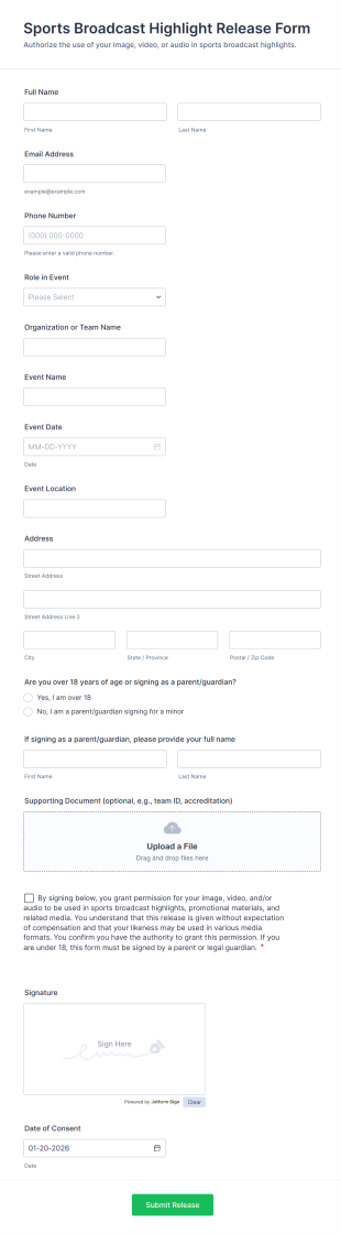 Sports Broadcast Highlight Release Form Template