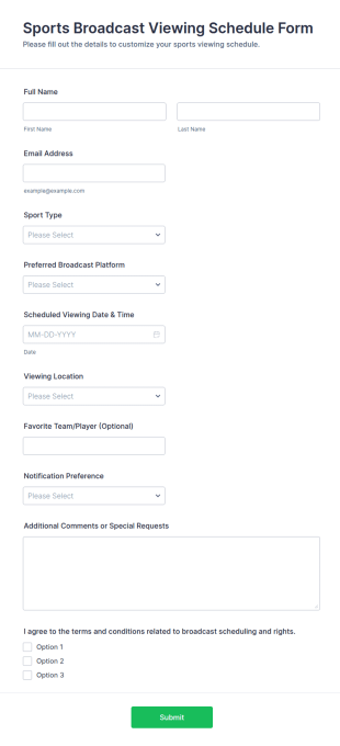 Sports Broadcast Viewing Schedule Form Template