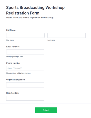 Sports Broadcasting Workshop Registration Form Template