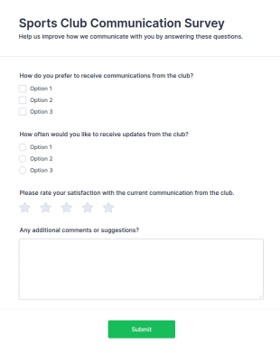 Sports Club Communication Survey Form Template