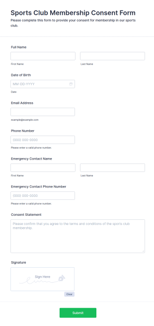 Sports Club Membership Consent Form Template