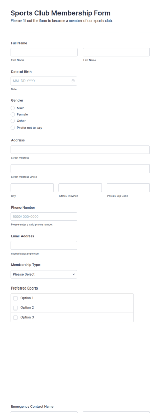 Sports Club Membership Form Template