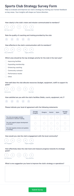 Sports Club Strategy Survey Form Template