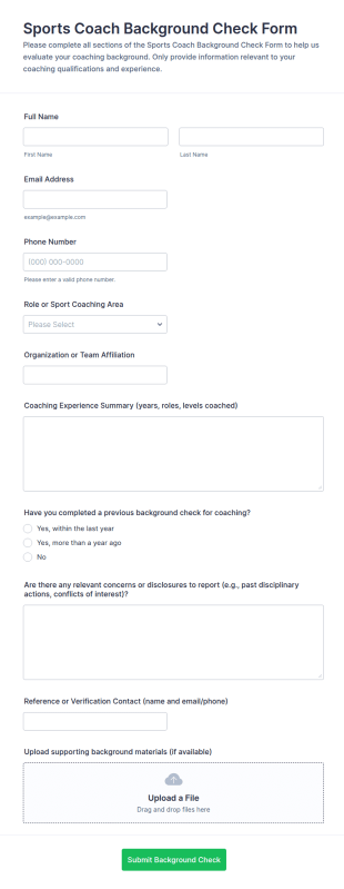 Sports Coach Background Check Form Template