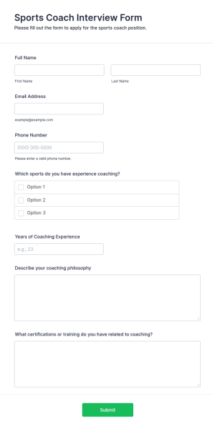Sports Coach Interview Form Template