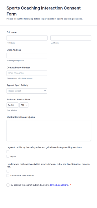 Sports Coaching Interaction Consent Form Template