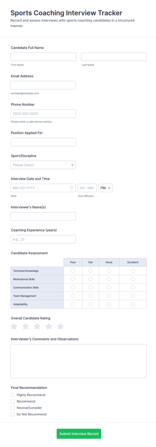 Sports Coaching Interview Tracker Form Template