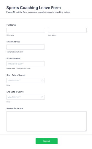 Sports Coaching Leave Form Form Template