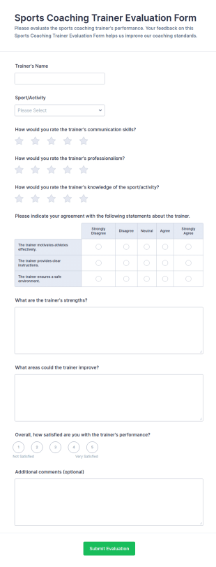 Sports Coaching Trainer Evaluation Form Template