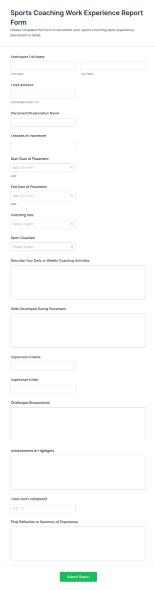 Sports Coaching Work Experience Report Form Template