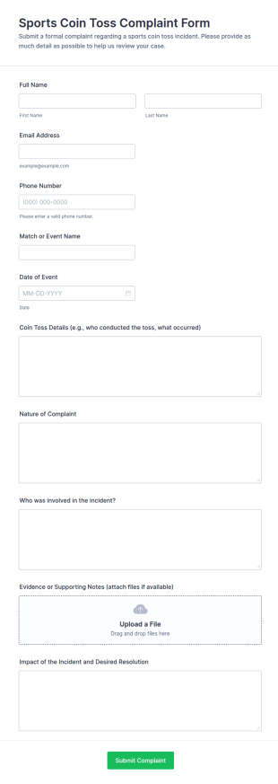 Sports Coin Toss Complaint Form Template