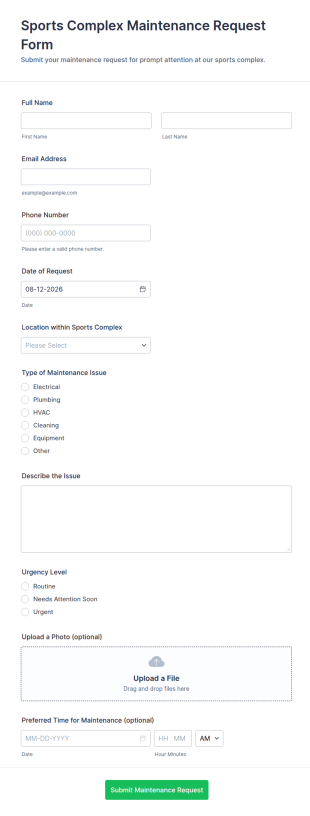 Sports Complex Maintenance Request Form Template