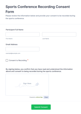 Sports Conference Recording Consent Form Template