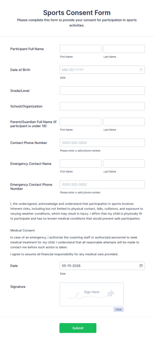 Sports Consent Form Template