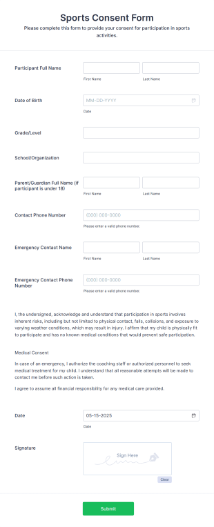 Sports Consent Form Template